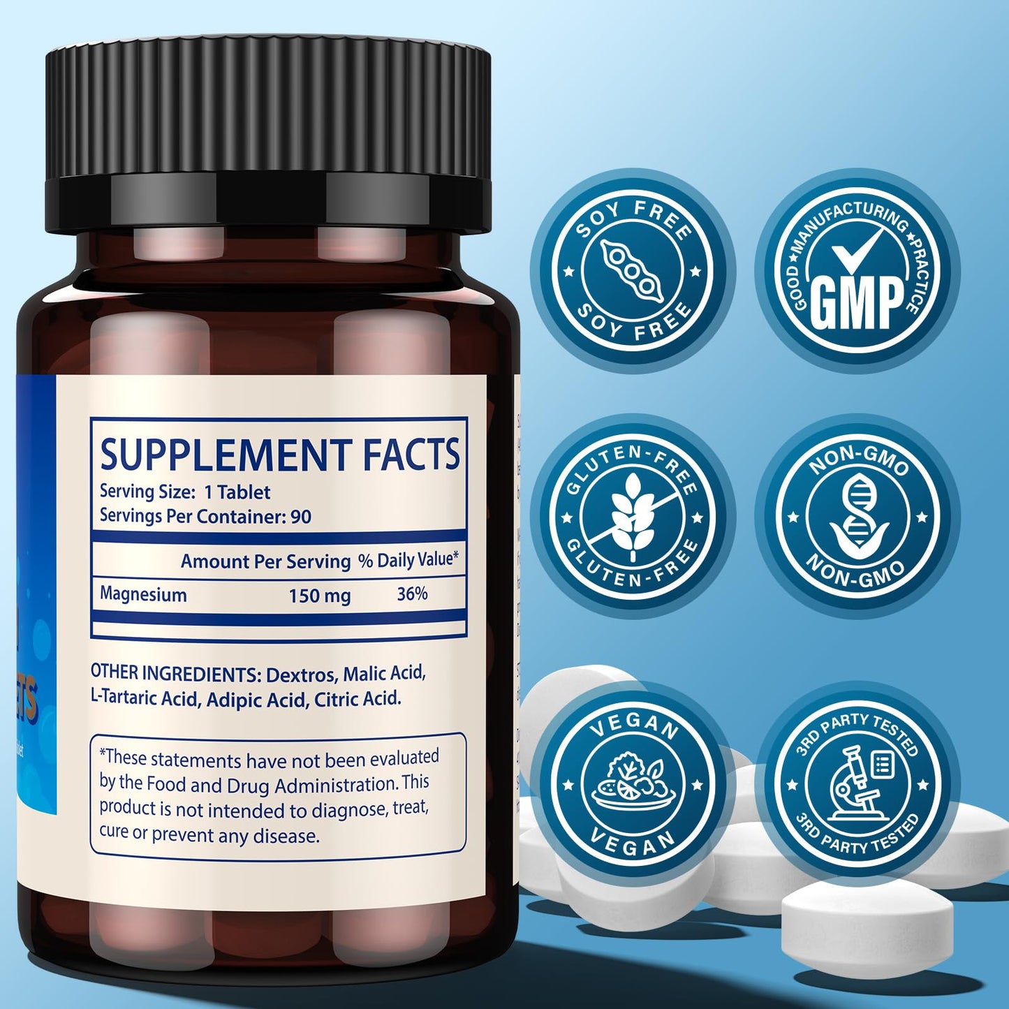 Hydrogen Water Tablets with 150MG Magnesium, 10 PPM H2 Hydrogen Tablets for Drinking Water, Rich in Antioxidants, Supports Cellular Health, Recovery, Immune & Brain Cognitive Function (90 Servings)