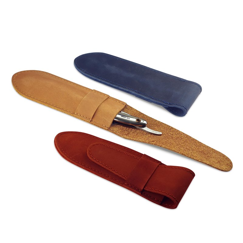 Straight Razor Case, Genuine Cowhide Leather Straight Razor Cover, Barber Straight Razor Holder, Travel Razor Case (Blue)