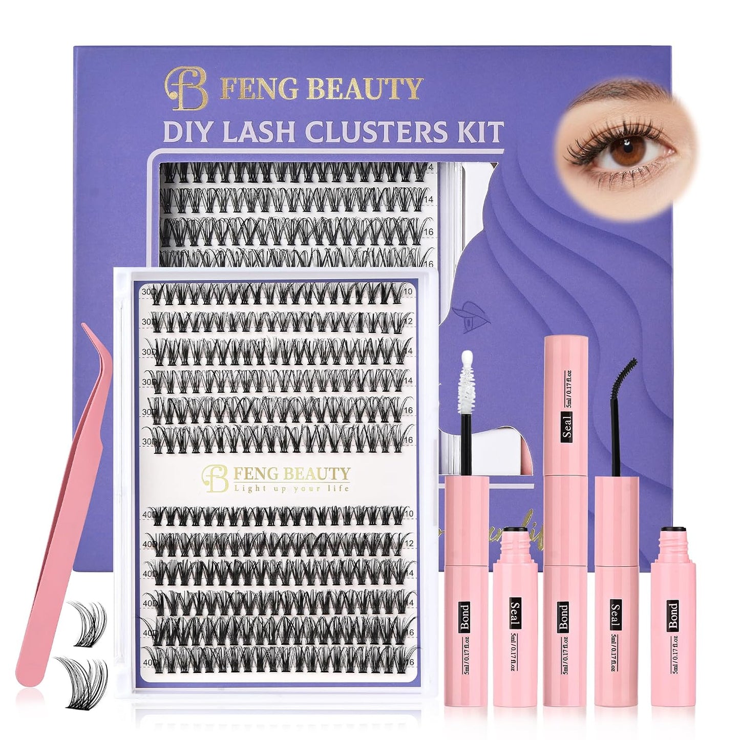 Ultra-Light Lash Clusters Kit - 240PCS Fluffy Wispy Volume | 10-16mm Mixed Lengths, Bond & Seal, Waterproof