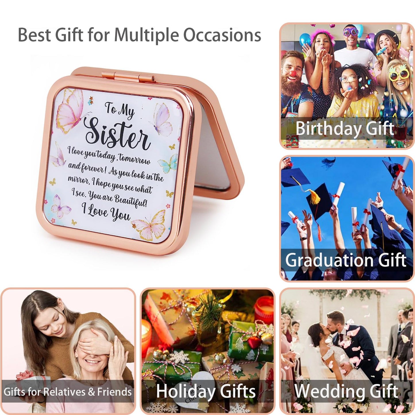 PDOZV Pocket Mirror for Women, Rosegold Square 2.8”×2.8” Metal Frame DropRubber Style Double Sided Mini Magnifying 1X/2X Mirror for Purse Can be Used as Gifts for Woman (RGSr03)