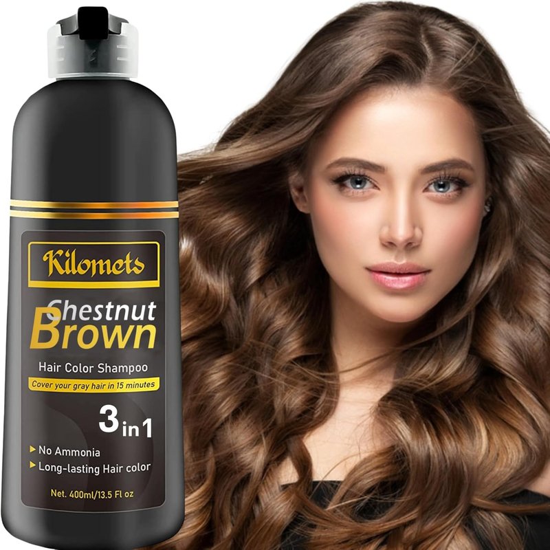 Chestnut Brown Hair Dye Shampoo - 3-in-1 Ammonia-Free Color for Grey Coverage | Instant Coloring Gift for Parents