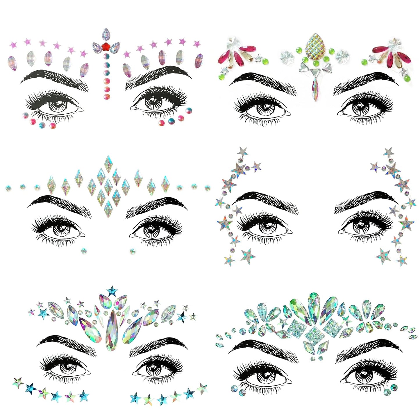 Gemstone Face Stickers - 8 Pcs Rhinestone Face Jewels for Festivals | Halloween & Christmas Party Decor