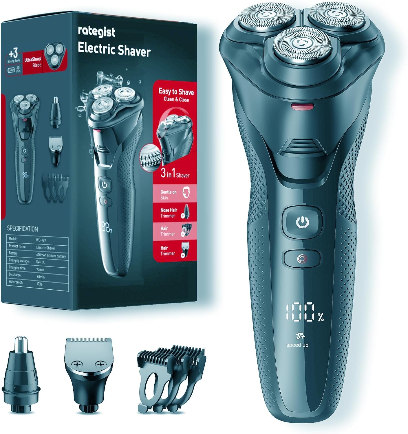3-in-1 Electric Razor for Men - IPX7 Waterproof, USB-C Rechargeable | Precision Floating Blades, Travel Kit