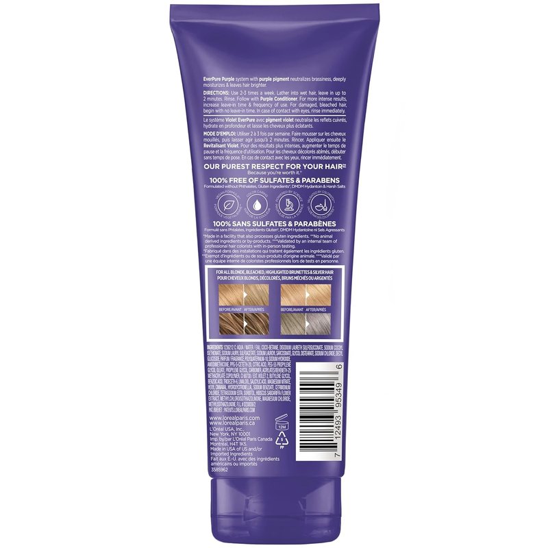 L’Oreal Paris Purple Shampoo - Sulfate Free Brass Toning for Blonde & Highlighted Hair | 6.8 Fl Oz