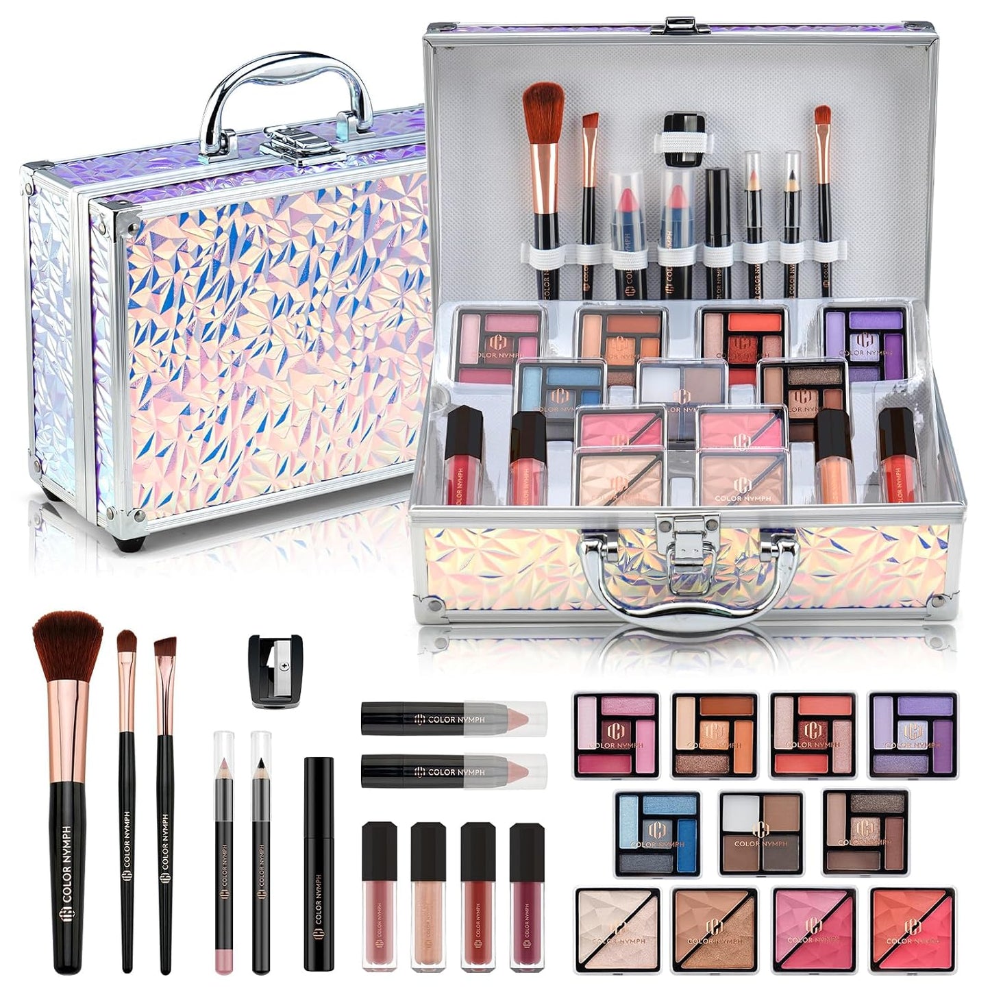 Color Nymph Makeup Kit for Tweens - Complete Pink Cosmetic Set with Eye Shadow, Lipstick, Blush & Brushes