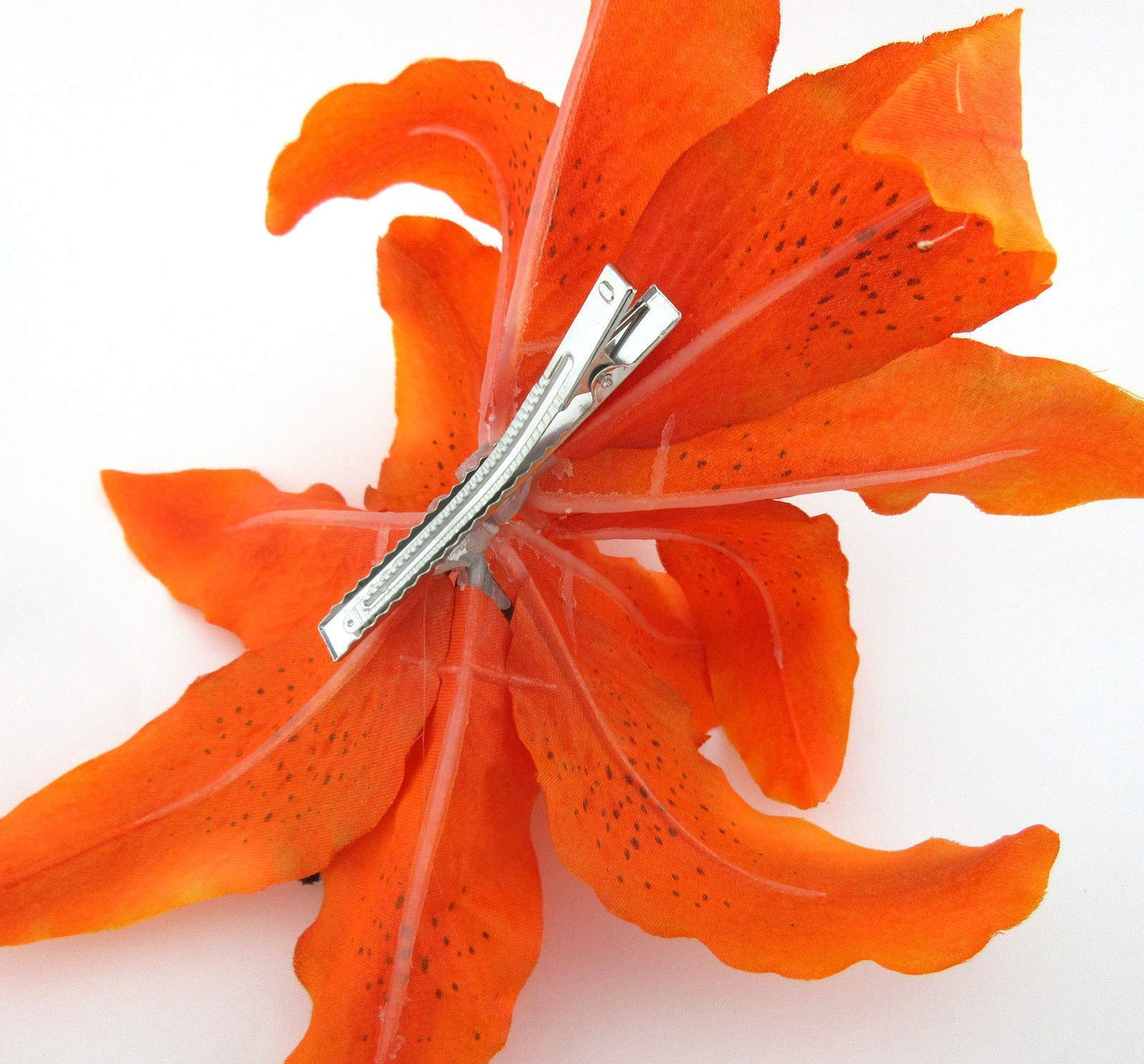 XL Double 8 inch Orange Tiger Lily Silk Flower Hair Clip