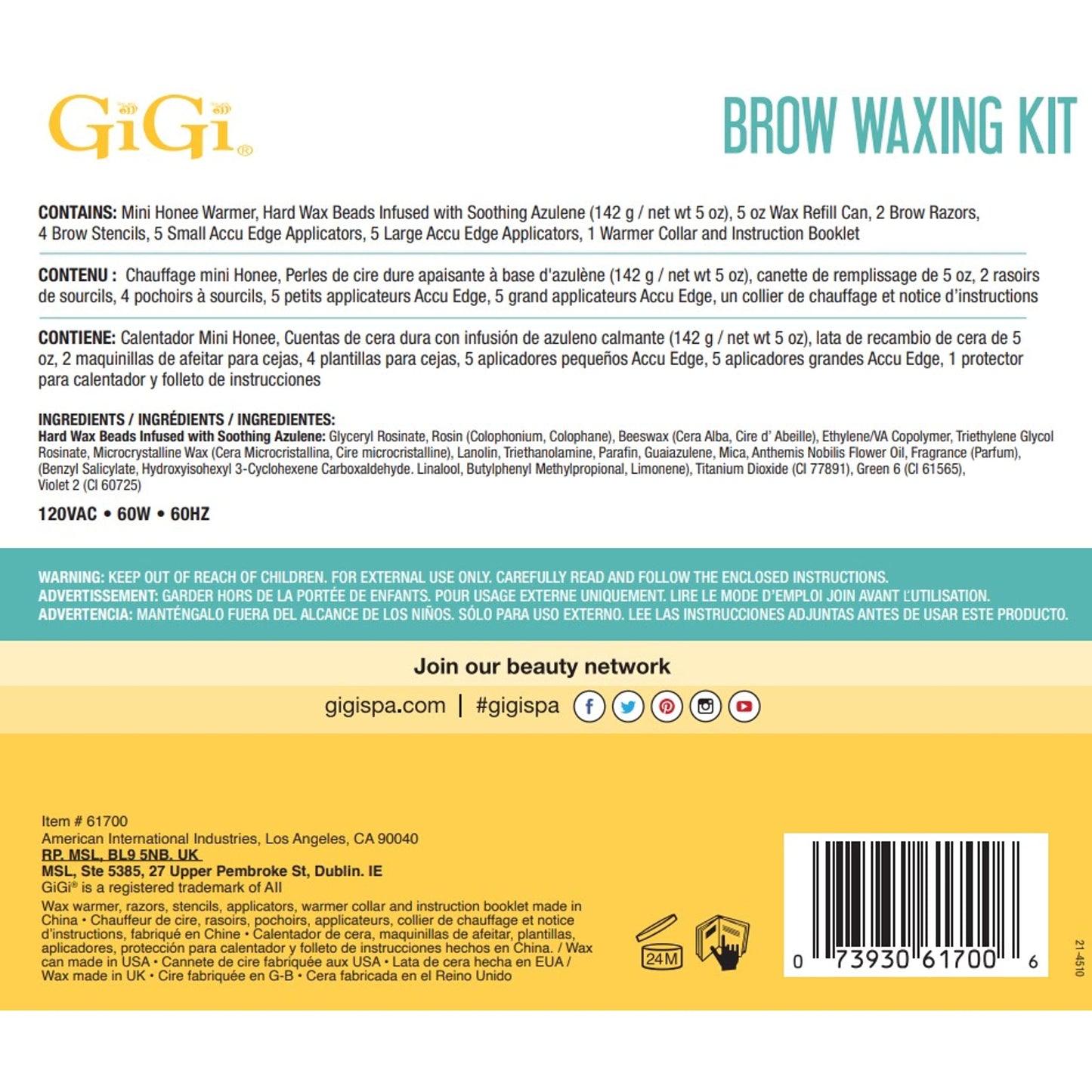GiGi Brow Waxing Kit for Women - Complete At-Home Face Hair Removal System with Mini Wax Warmer Pot & Hard Beads Formula for Shaping Eyebrows