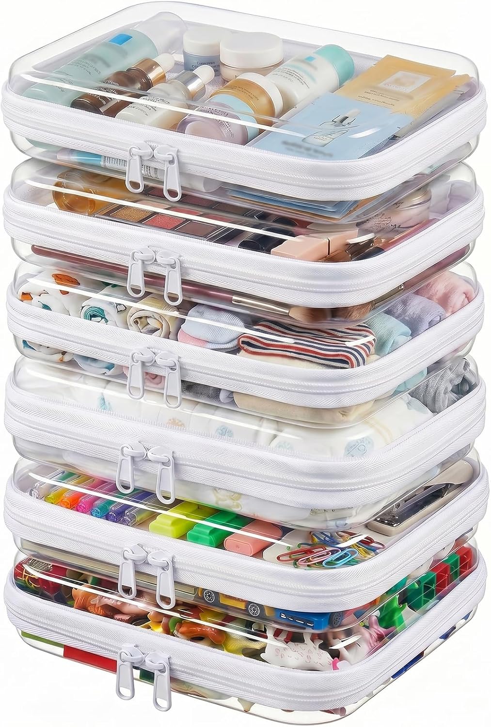 Clear Hard Shell Zipper Cases - Durable Plastic Pencil Storage Pouches | 3-Pack Small & Medium Sizes