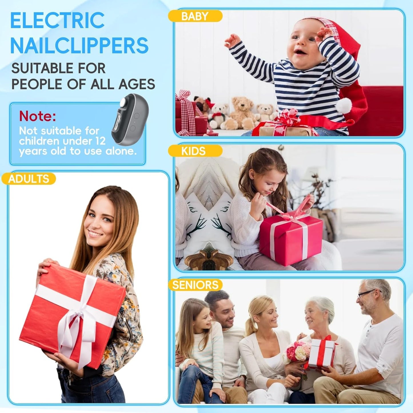 Electric Nail Clipper - 3 in 1 Trimmer & Polisher with LED Light | USB Rechargeable, 2 Speed for Babies & Seniors