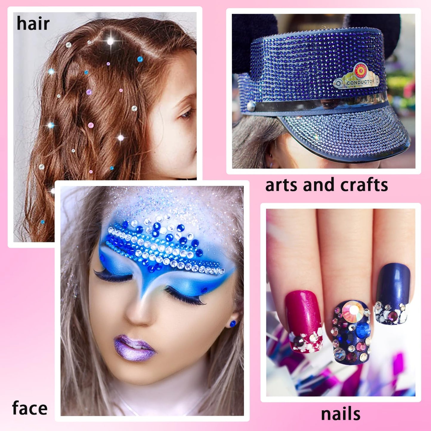 NIACONN 1760 Pcs Deep Blue Hair Jewels Face Gems Stick on, Self Adhesive Glitter Rhinestones Stickers for Women Body Eyes Nails Festival Halloween Makeup & Crafts