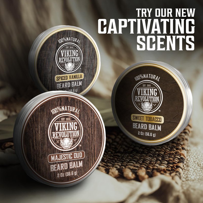 Viking Revolution Majestic Oud Beard Balm - Argan & Jojoba Beard Butter, Softener & Moisturizer with Beeswax - Wax for Men (2oz, 1 Pack)