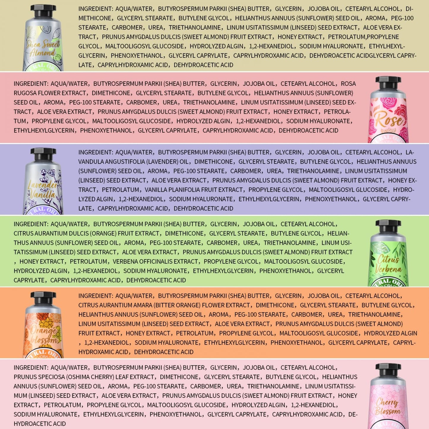 Yoken 20% Shea Butter Hand Cream Gift Set, 6 x 1oz Travel Size