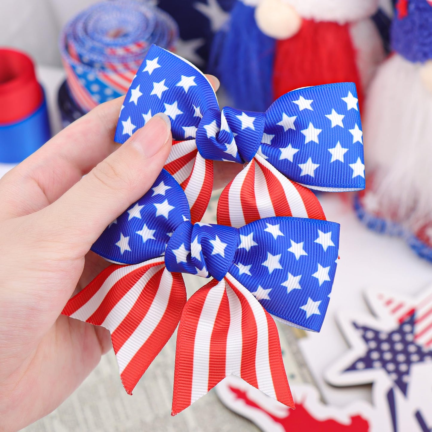 4th of July Bow Hair Clips for Baby Girls American Flag Hairpins Girl Patriotic Stars Stripes Barrette Red Blue Hair Clip