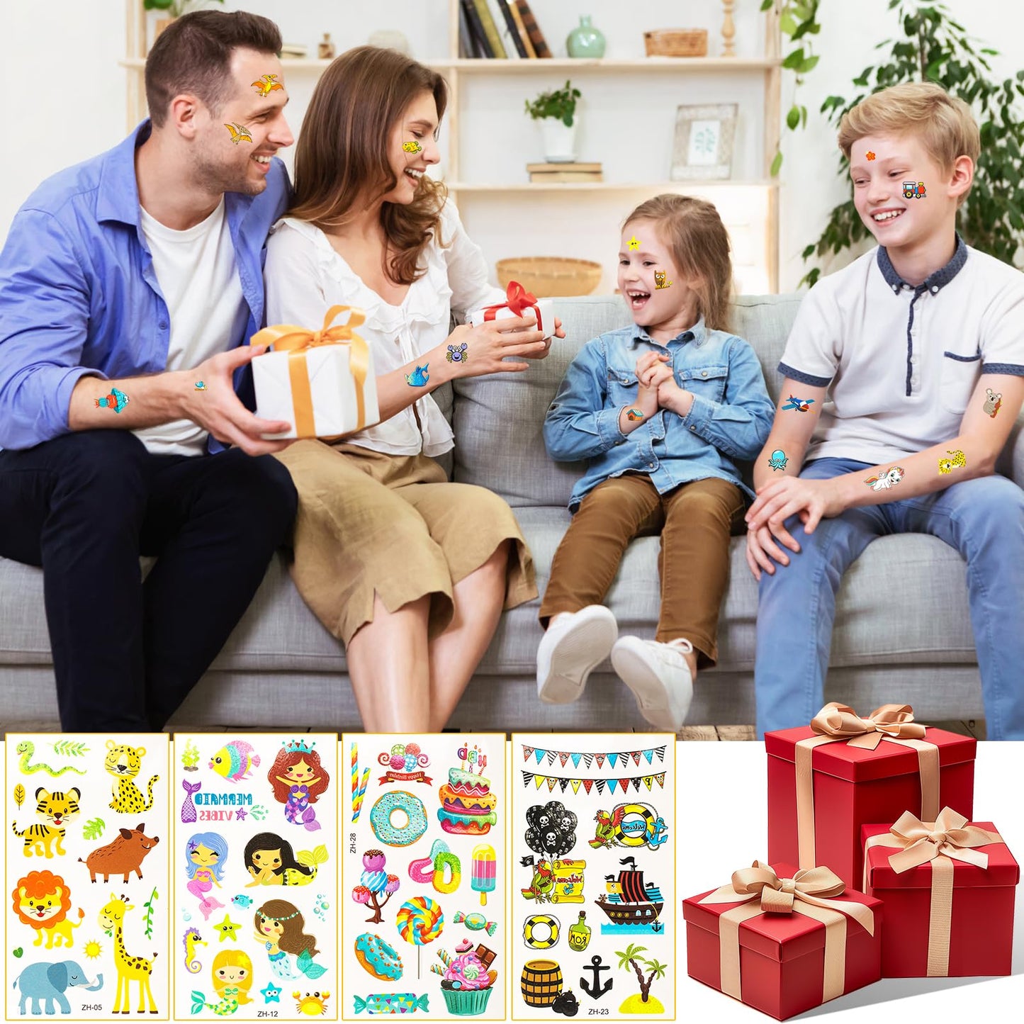 Habett Temporary Tattoos for Kids, 300+ Mixed Styles Temporary Tattoos Stickers Set for Girls and Boys, Dinosaur Animals Butterfly Fish Temporary Tattoos for Kids Birthday Party Supplies Party Favors