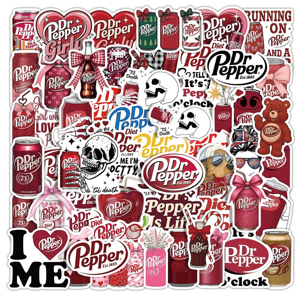 56PCS Perper Stickers, Funny Soda Drink Vinyl Waterproof Decals for Water Bottle Laptop, Cola Theme Sticker Pack for Teens Adults, Party Favors