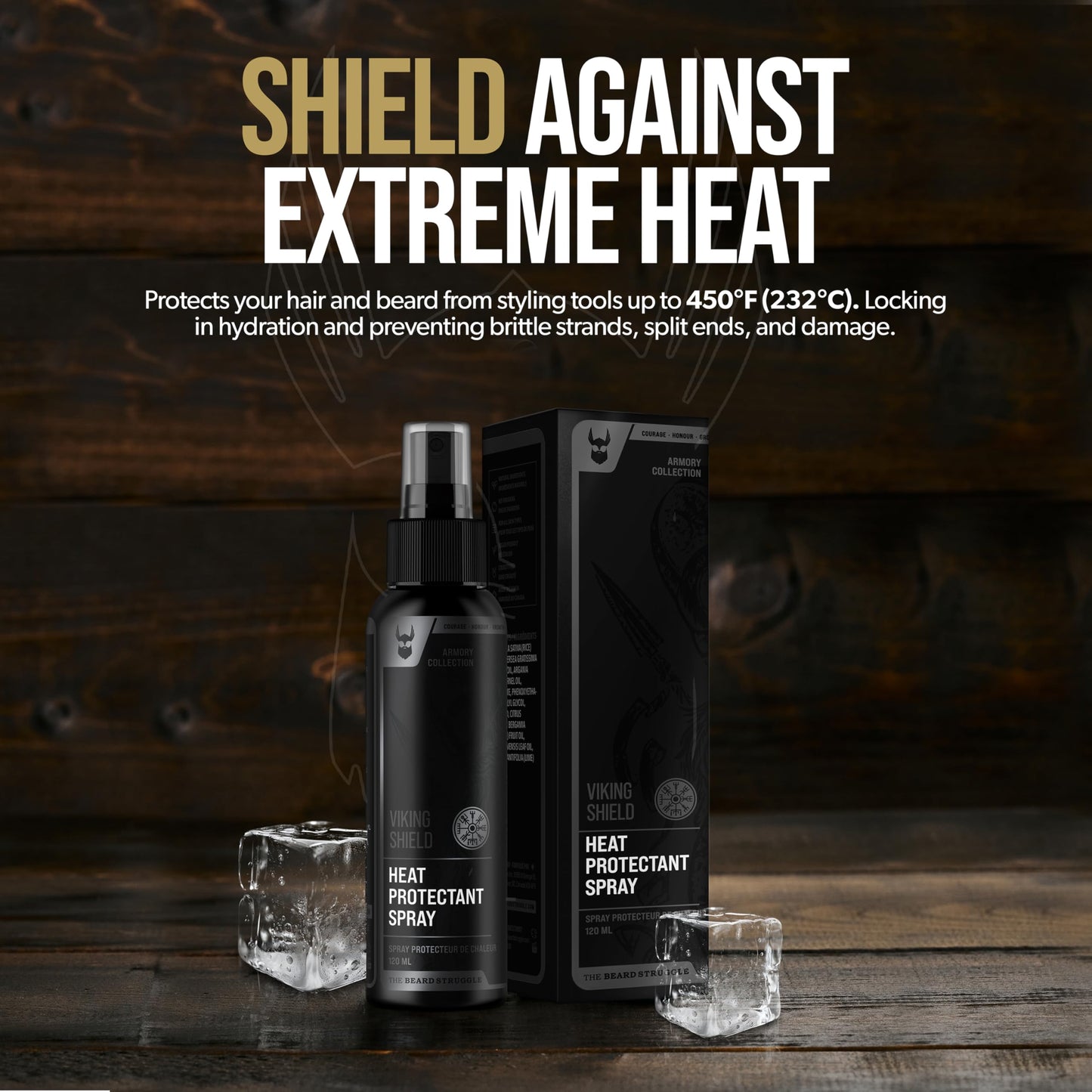Beard & Hair Heat Protectant Spray - Viking Shield Beard Spray for Men, Protects Hair from Heat Damage of Straightener and Styling - Argan Oil Thermal Protector Spray - Protect Up To 450º F - 4 Fl Oz