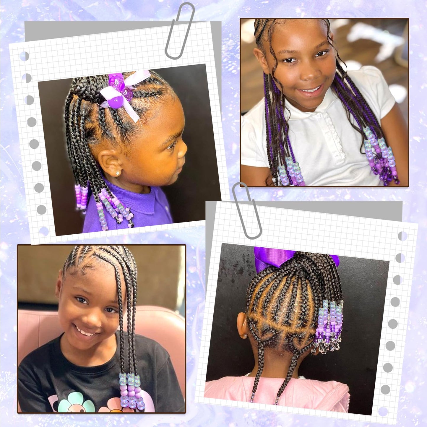 NAISKA 60Pcs Purple Hair Beads for Kids Girls Acrylic Beads for Hair White Clear Cute Bead for Braids Small Pony Beaded Hair Clips Toddler Dreadlock Bead Braid Clips Accessories for Women