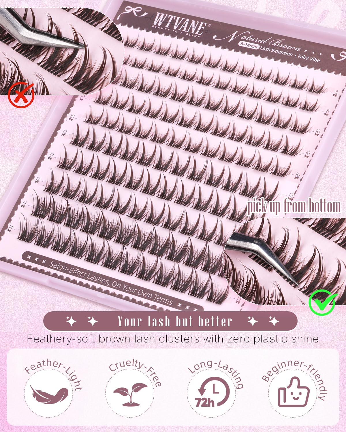 Wtvane Brown Lash Clusters Spiky Eyelash Clusters 8-14mm Manga Cluster Eyelash Extensions Wispy Lashes Clusters Bunny Individual Lashes Anime Eyelashes Cluster Dark Brown Lash Extensions