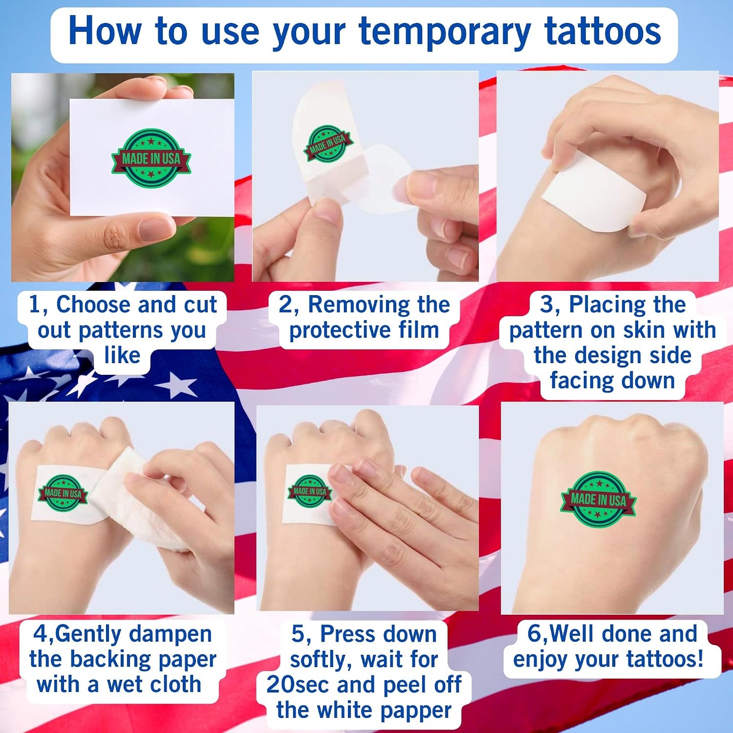 Luminous 4th of July Temporary Tattoos - Glow in Dark Patriotic Party Favors | Red, White & Blue Designs