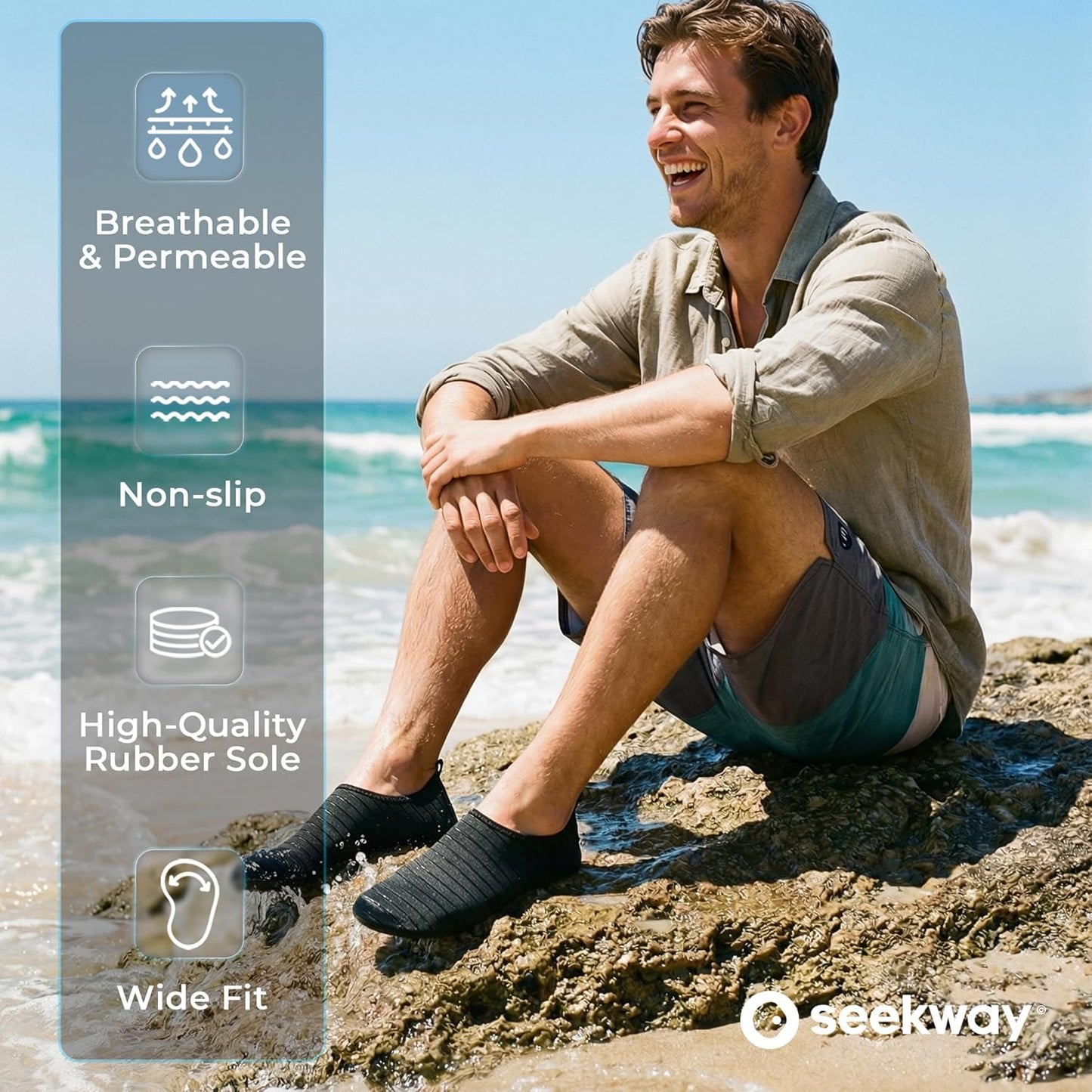Water Shoes for Men & Women - Quick-Dry Aqua Socks | Non-Slip Barefoot Design for Beach, Swim, River, Pool, Lake - Black
