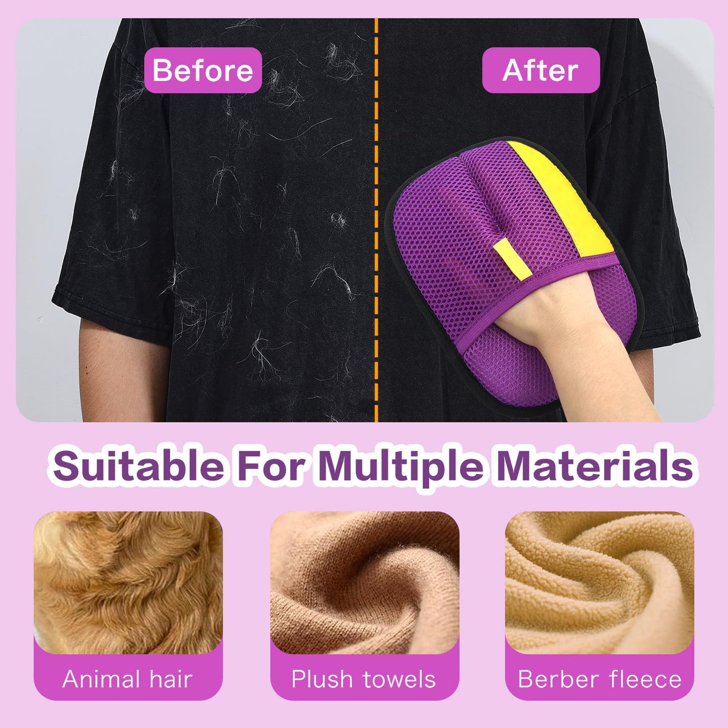 Cosyiker 3pc Pet Hair Removal Gloves, Reusable Cats & Dogs Pet Hair Removal Tool,Efficient Pet Hair Removal Electrostatic Gloves is Suitable for Clothes, Sofas, Beds and Carpets (Purple)