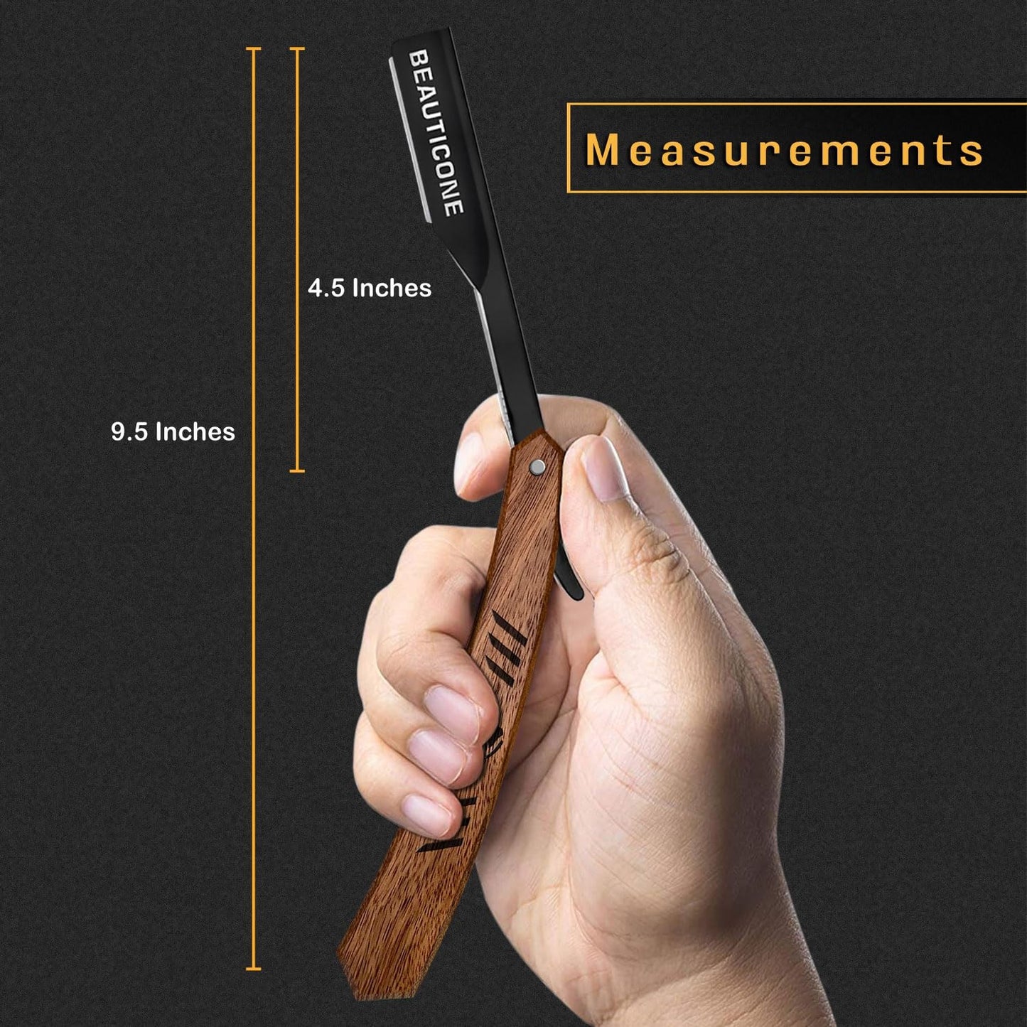 BEAUTICONE Straight Razors for Men - Professional Wood Handle Straight Edge Razor with 20 Replaceable Single Edge Blades - Stainless Steel Barber Shavette for Beard Shaving - Navajas para Barbero