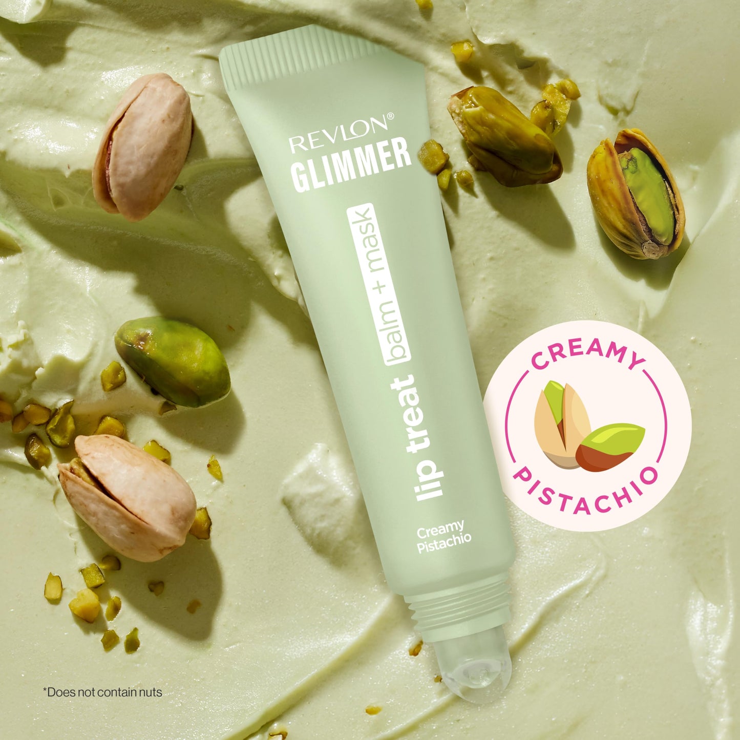 Revlon Glimmer Lip Treat Balm + Mask, Overnight Peptide Lip Treatment, Hydrating, 007 Creamy Pistachio, 0.4 fl oz
