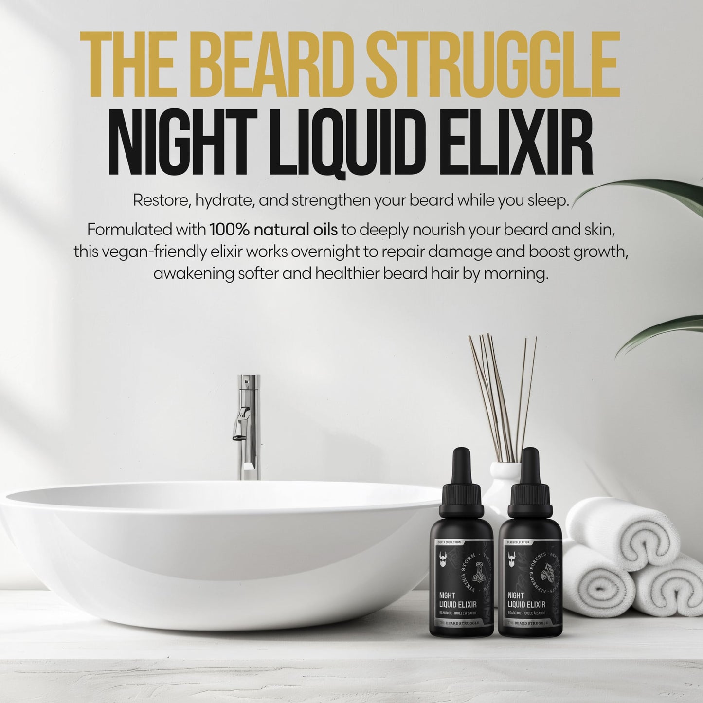 The Beard Struggle Night Liquid Elixir Beard Oil - Platinum Collection - Vanir's Wisdom (1.35 Fl oz) - Beard Oil for Men - Natural Blend for Softens, Moisturizing, & Healthier Beard Growth