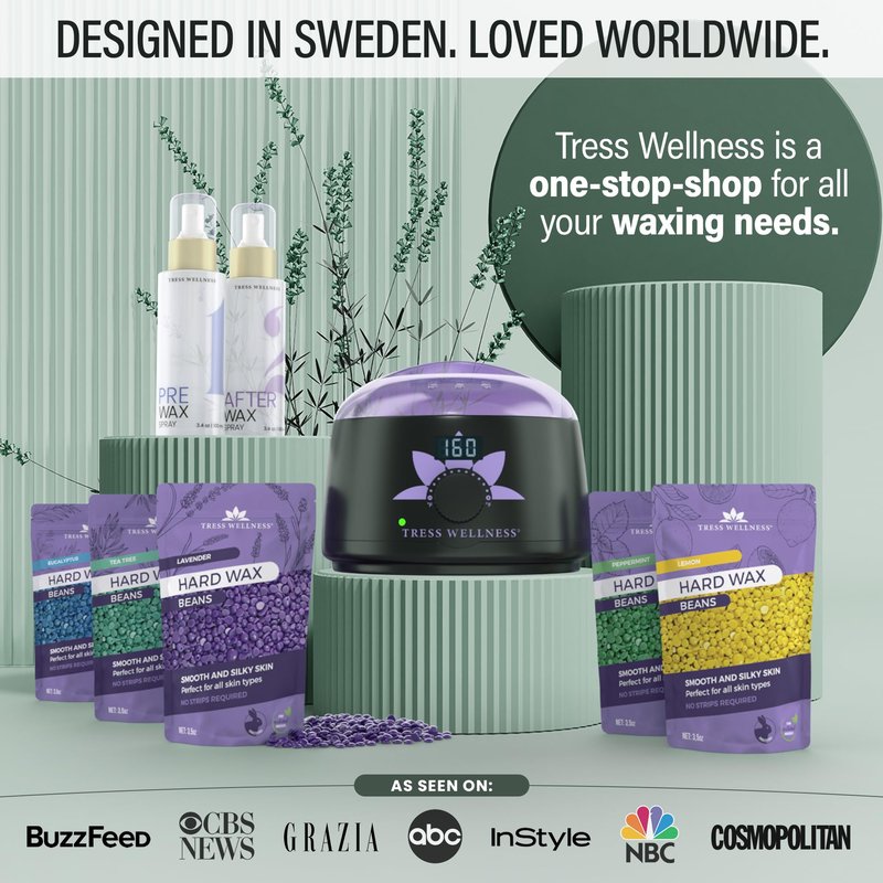 Tress Wellness Award Winning Waxing Kit for Sensitive Skin – Safe for Face & Skin, Easy to Use – At-Home Kit for Face, Bikini, Brazilian & Full Body - Digital Display, Green Mountain