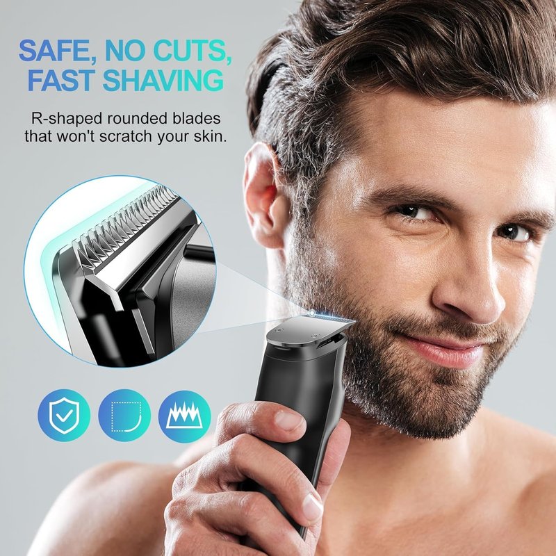 Beard Trimmer for Men - 14 in 1 Professional Mens Grooming Kits, Hair Clippers with Dual-Speed Motor for Beard Head Body Face Nose Ear Mustache Trimmer IPX7 Level LED Display 210 Min Electric Razor