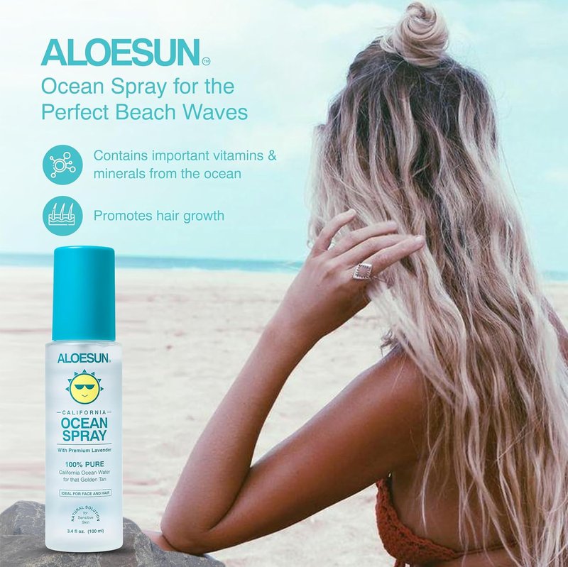 Ocean Spray Face Mist - Pure California Sea Salt & Organic Lavender | Hydrating Tanning & Scalp Exfoliant | Travel Size 3.4 Fl Oz