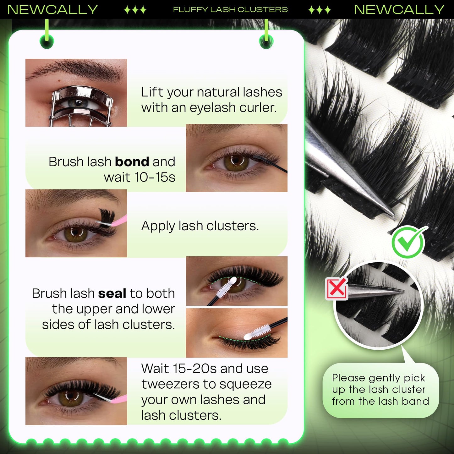 Cat Eye Lash Clusters Fluffy Eyelash Clusters with Bottom Lashes Thick Volme Lash Extension Pre Mapped Mink Cluster Eyelash Extensions D-curly Soft Cluster Lashes Individuals by Newcally