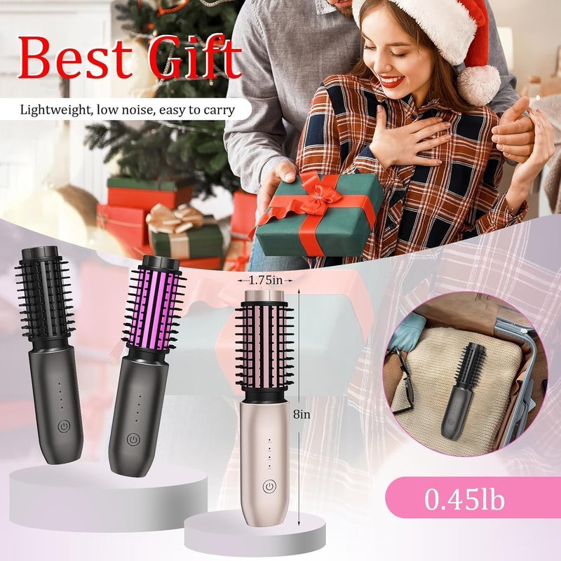 Cordless Hair Curling Iron Brush - 3-in-1 Portable Travel Curling Wand | Blush Pink, USB Rechargeable, 7000mAh
