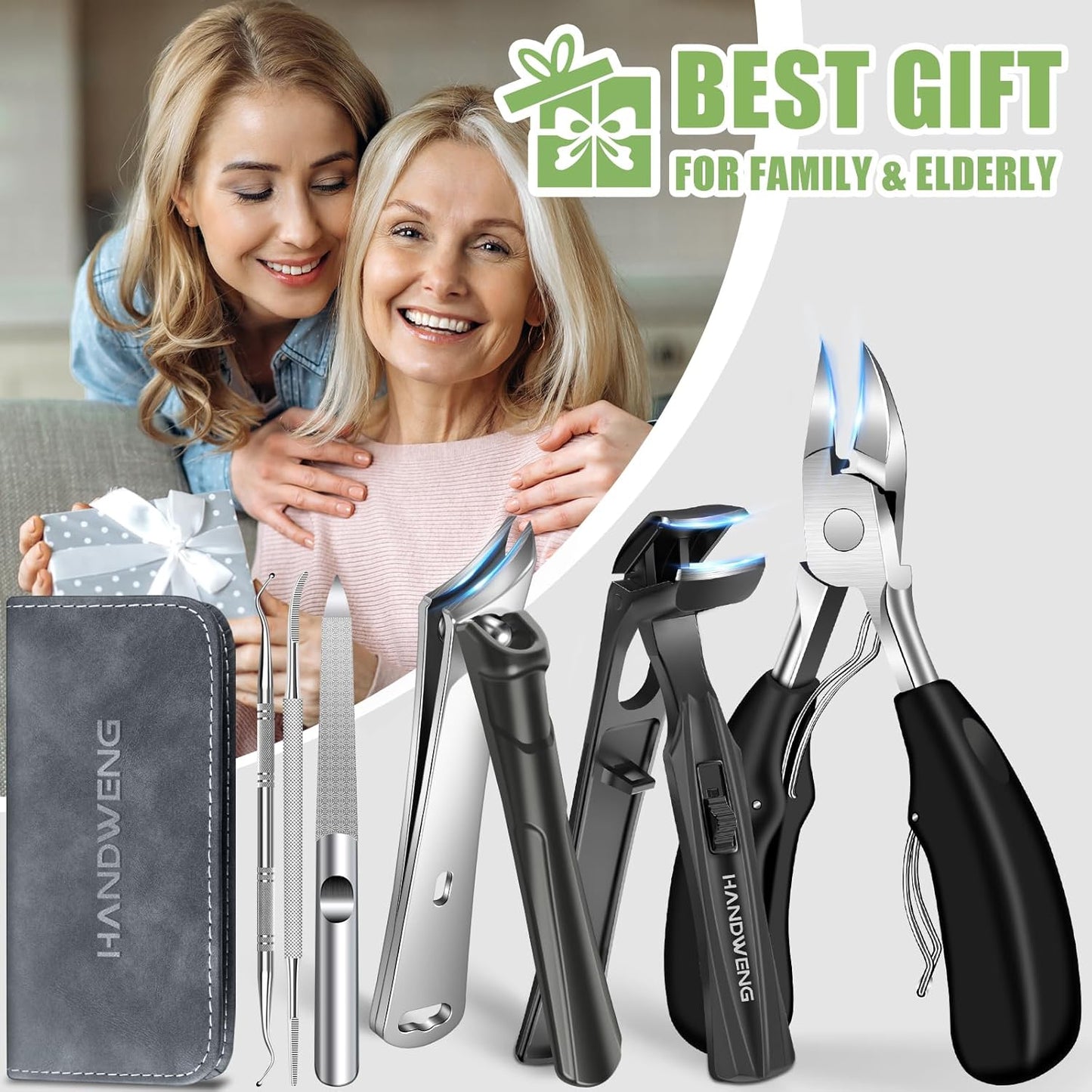 Toenail Clippers for Seniors - Heavy Duty Angled Head Clippers for Thick Nails | Large Slanted Handle