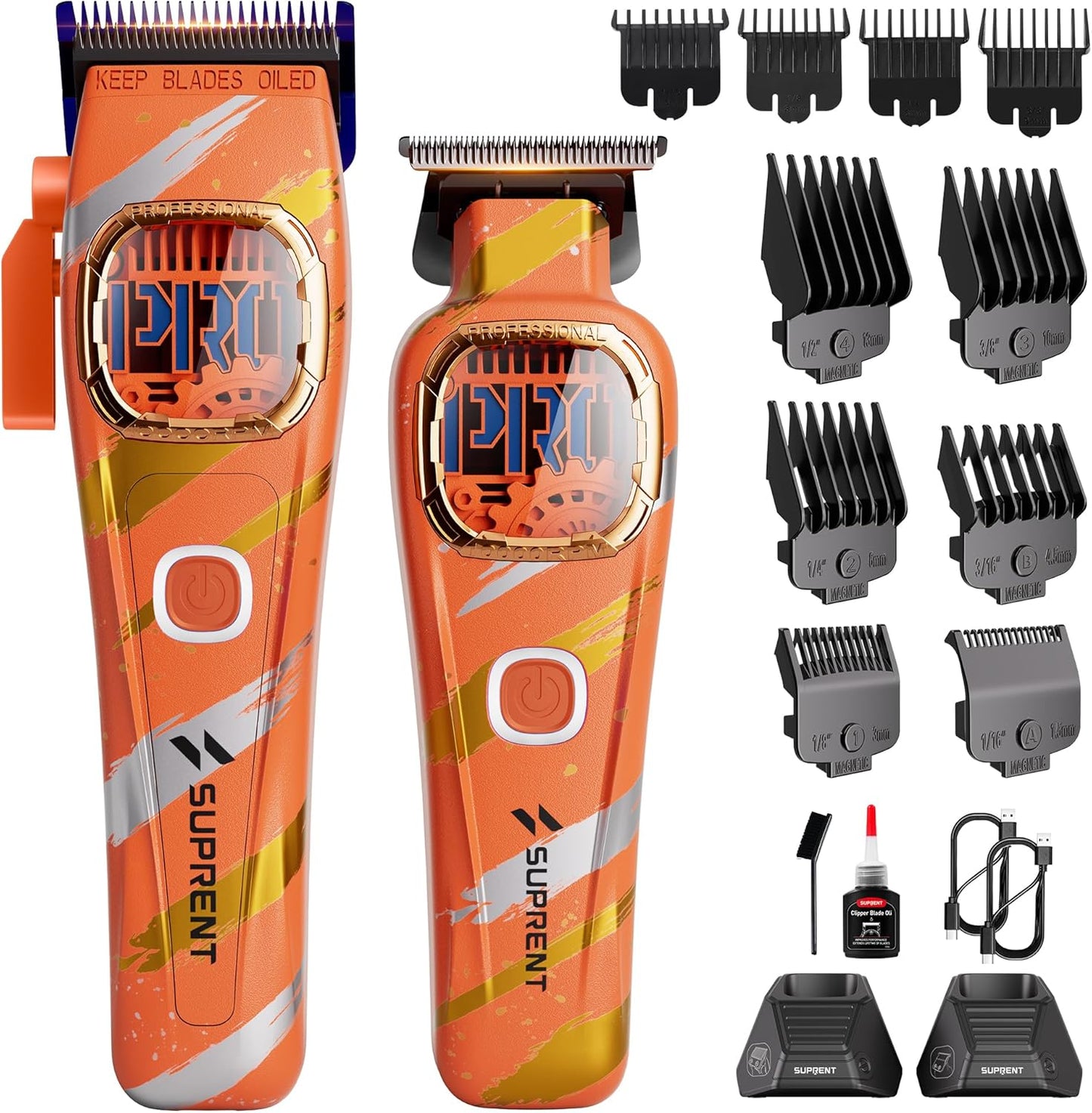Professional Hair Clippers for Men - Cordless Barber Clippers & Zero-Gapped Trimmer Set | High-Performance Motor, Blue Titanium Blades