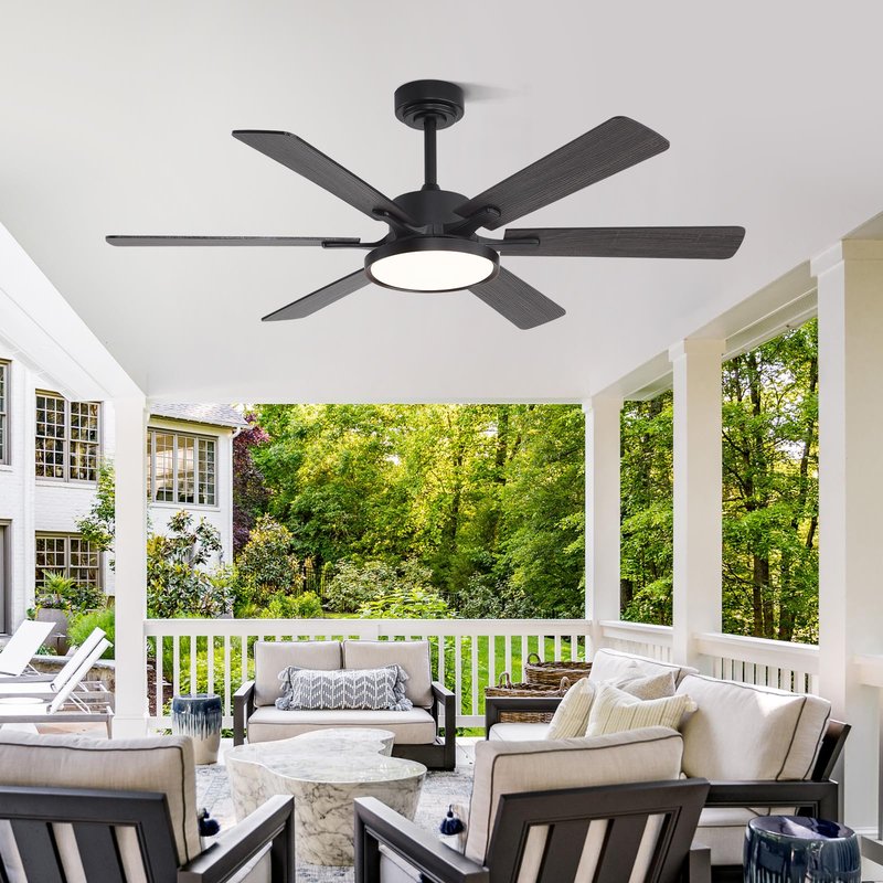 oooYYDSxxx 52in Black Low Profile Ceiling Fan with Light, Remote Control, 6 Blades, Dimmable LED, Flush Mount, Reversible, 6 Speeds, Ultra Quiet, Indoor Use, Bonus Wall Switch, Outdoor Rated