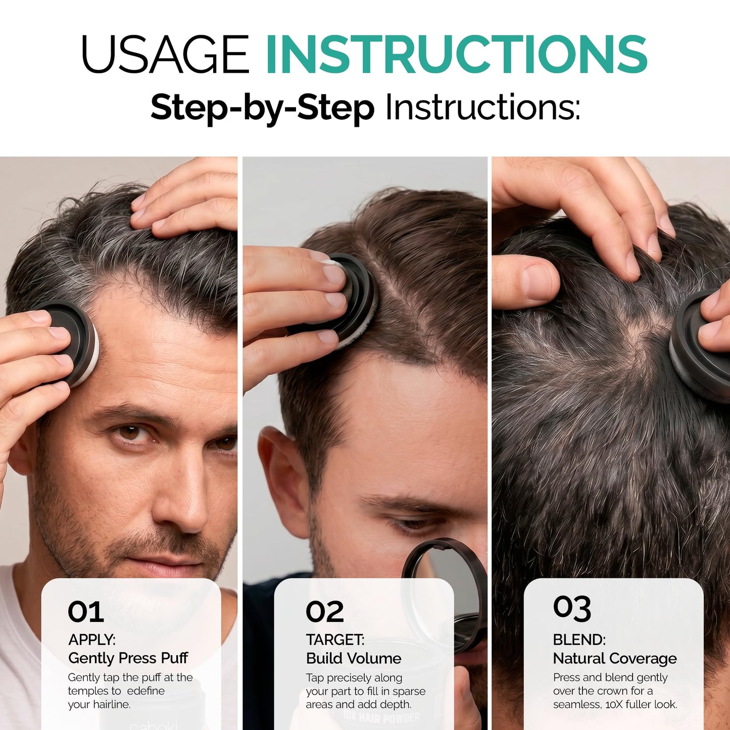 Caboki 10X Volumizing Hair Powder for Thinning Hair: Root Touch Up, Fill in Hairline & Edges, Cover Bald Spots and Gray For Men and Women. TALC-Free,Dark Brown