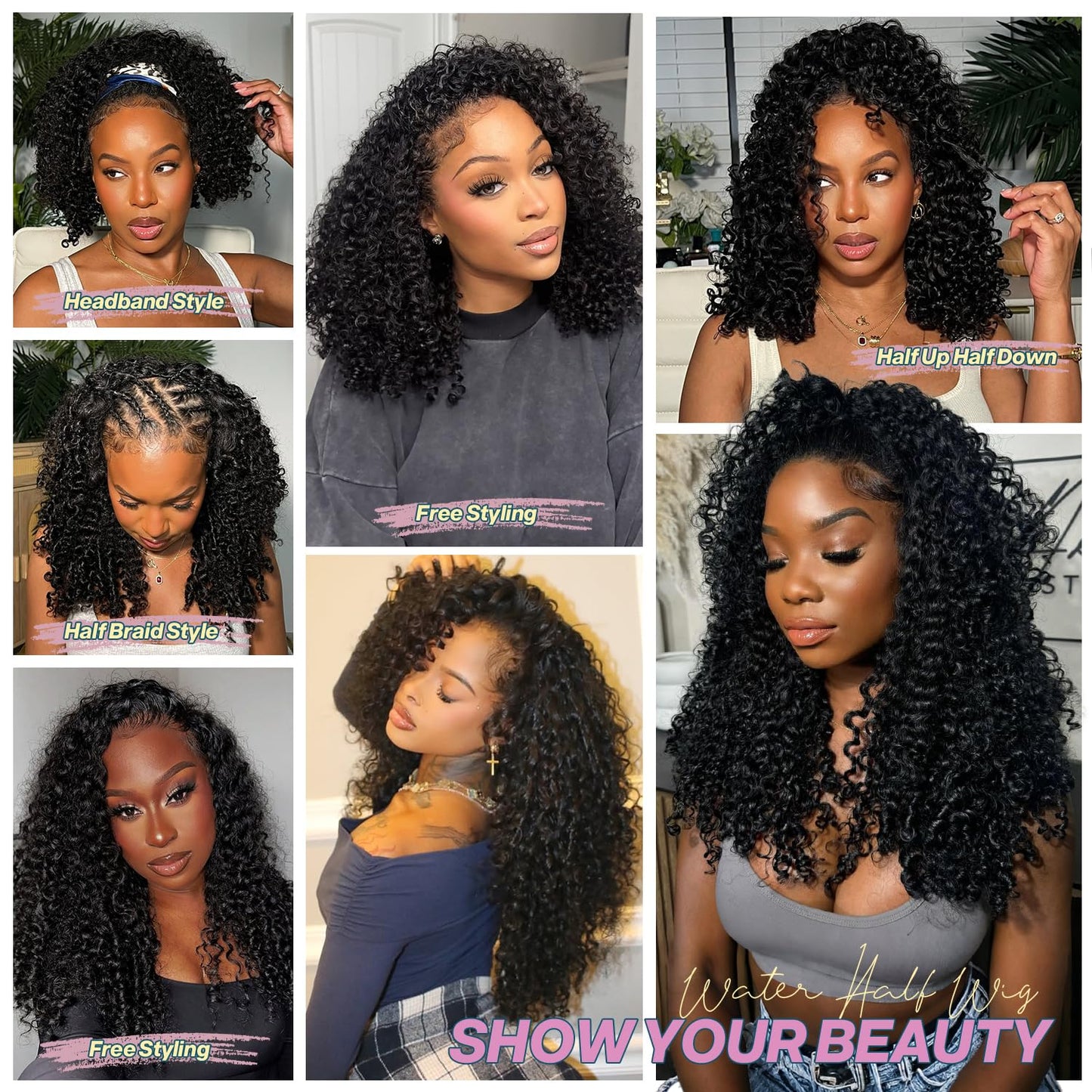 Burmese Curly 3 In 1 Half Wig - 250% Density Glueless Human Hair | 16-Inch Seamless Flip for Women