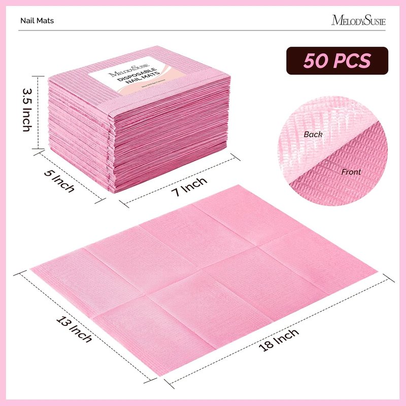 Disposable Nail Mats - 50 Pcs 3-Ply Absorbent Table Pads for Manicure & Pedicure | 18” x 13” Pink