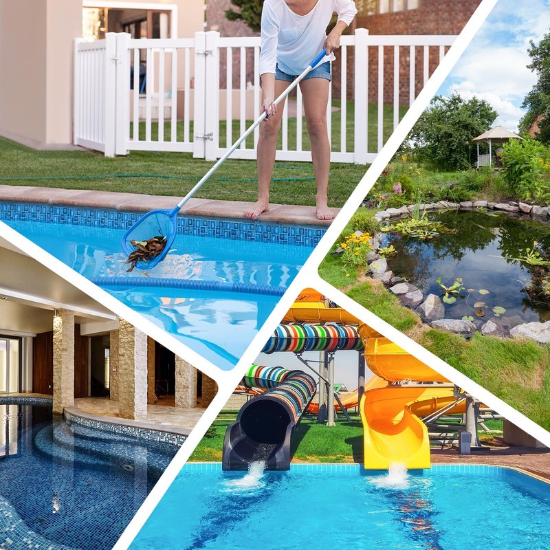 Mowend Swimming Pool Skimmer Net Total Length 57 inches, Leaf Rake Net with 4 Section Telescopic Aluminum Pole for Fast Cleaning Ponds, Hot Tub, and Spas, Pool Cleaner Supplies and Accessories