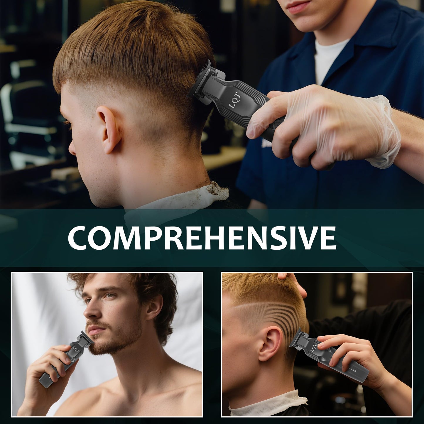 LQT Men's Beard Trimmer - All-in-One Trimmer with Precision Dial - Premium Facial Hair Groomer - USB Recharge Dock, Cordless Waterproof Wet/Dry Clipper Gift for Father