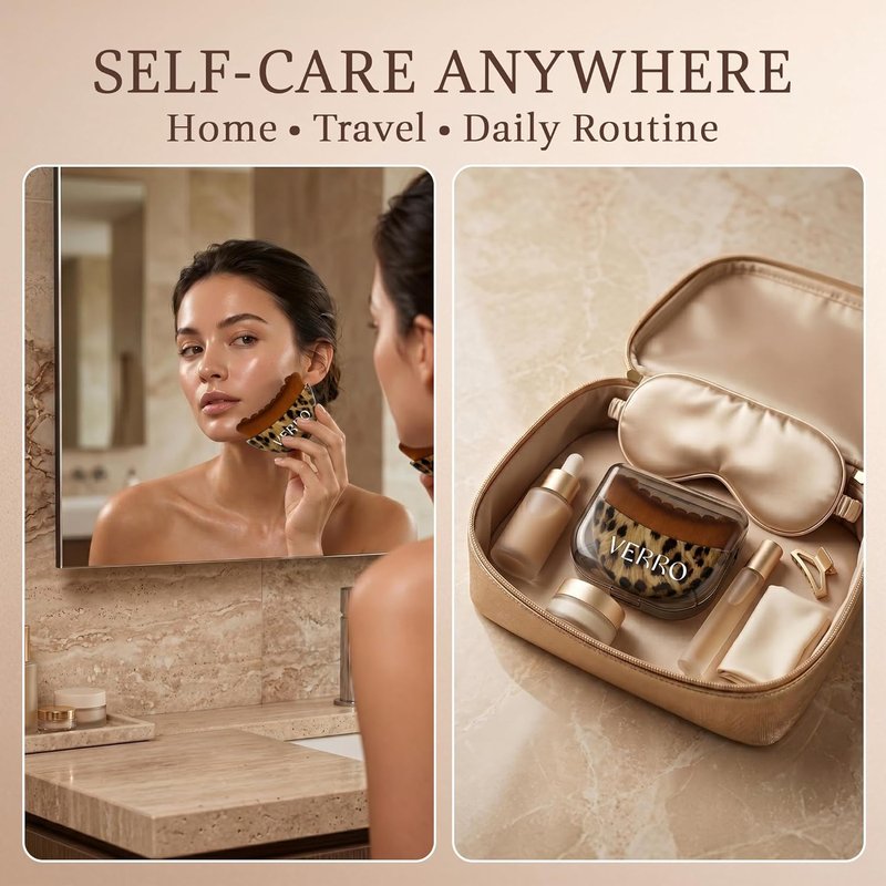 Lymphatic Face Brush Set - 2 Pack Facial Dry Brush for Sculpting & Drainage | Ultra Soft Bristles, Travel Cases, Animal Print