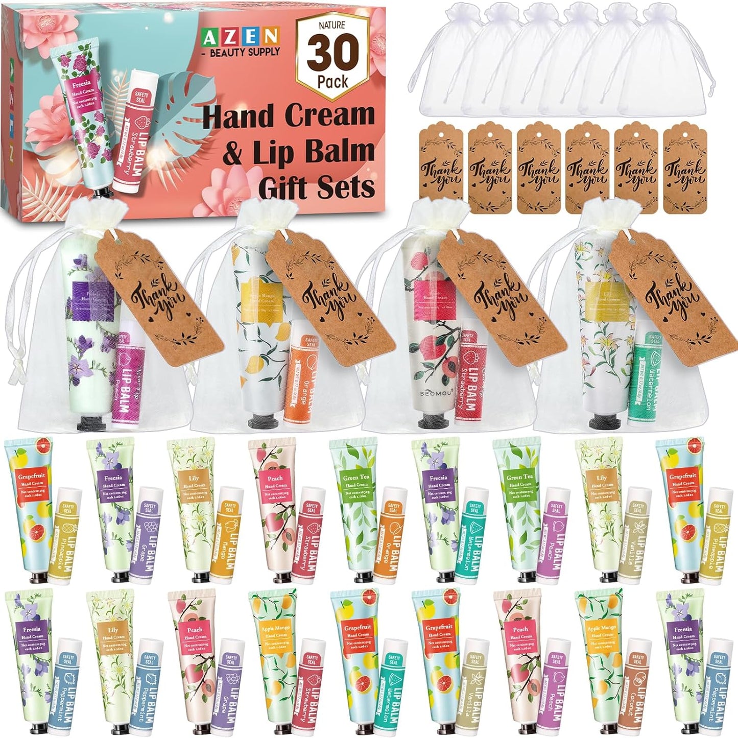 Hand Cream and Lip Balm Gift Set - 120 Bulk Sets with Organza Bag | Perfect for Baby Showers, Weddings, and Mother's Day