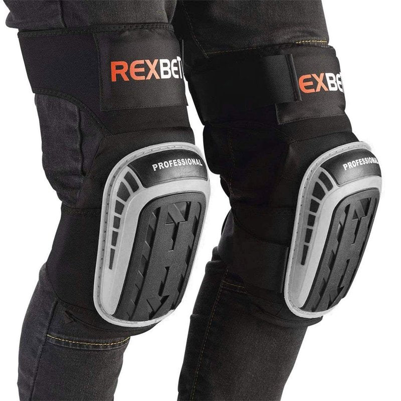 REXBETI Knee Pads for Work, Construction Knee Pads for Men, Heavy Duty Comfortable Anti-slip Foam Gel for Gardening Flooring and Cleaning, Strong Stretchable Straps, Gray
