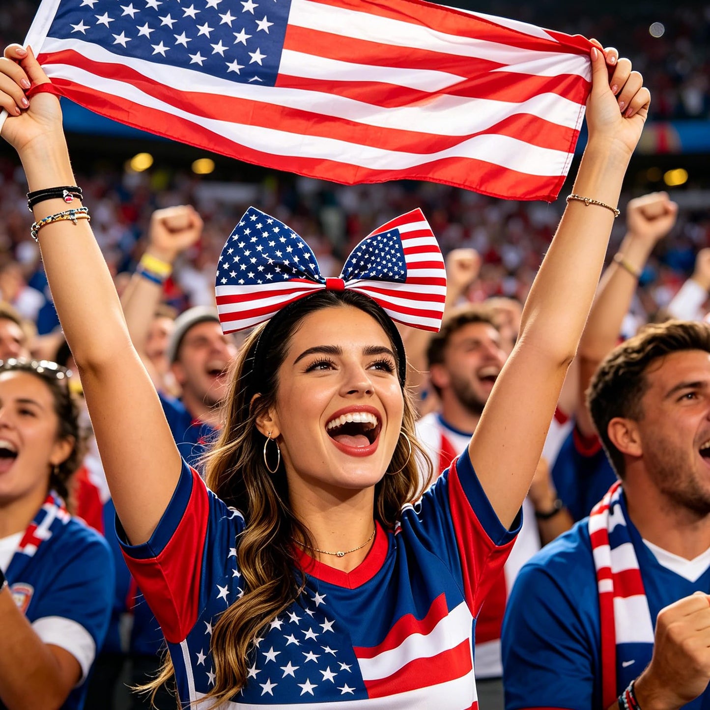 Nxtpz American Flag Bow Headband 4th of July Headband Soccer Hair Accessory Be Suitable for World Cup Party Supplies Women Decoration
