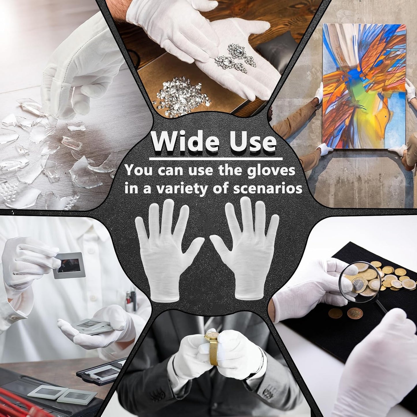 White Cotton Gloves for Men & Women - Soft Dust Protection for Art, Crafting, Eczema, and More | Large Size