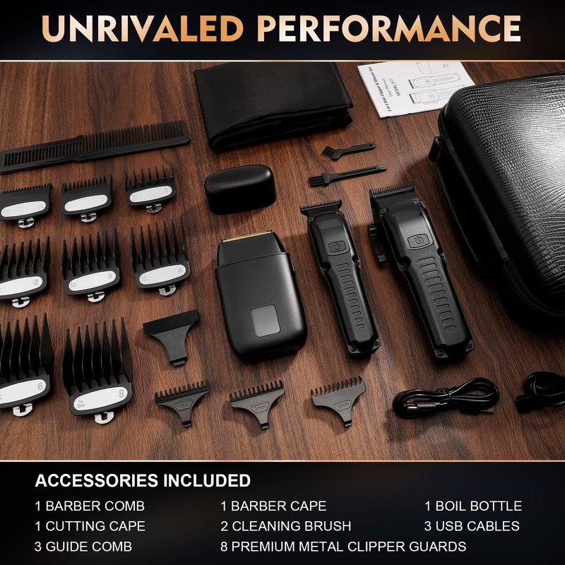 QREEYX Professional Hair Clipper for Men, 3 in 1 Hair Clipper Beard Trimmer and Electric Foil Shaver Set with LED Display, Cordless Grooming Kit for Home, Travel, Barber, Ideal Gift for Him
