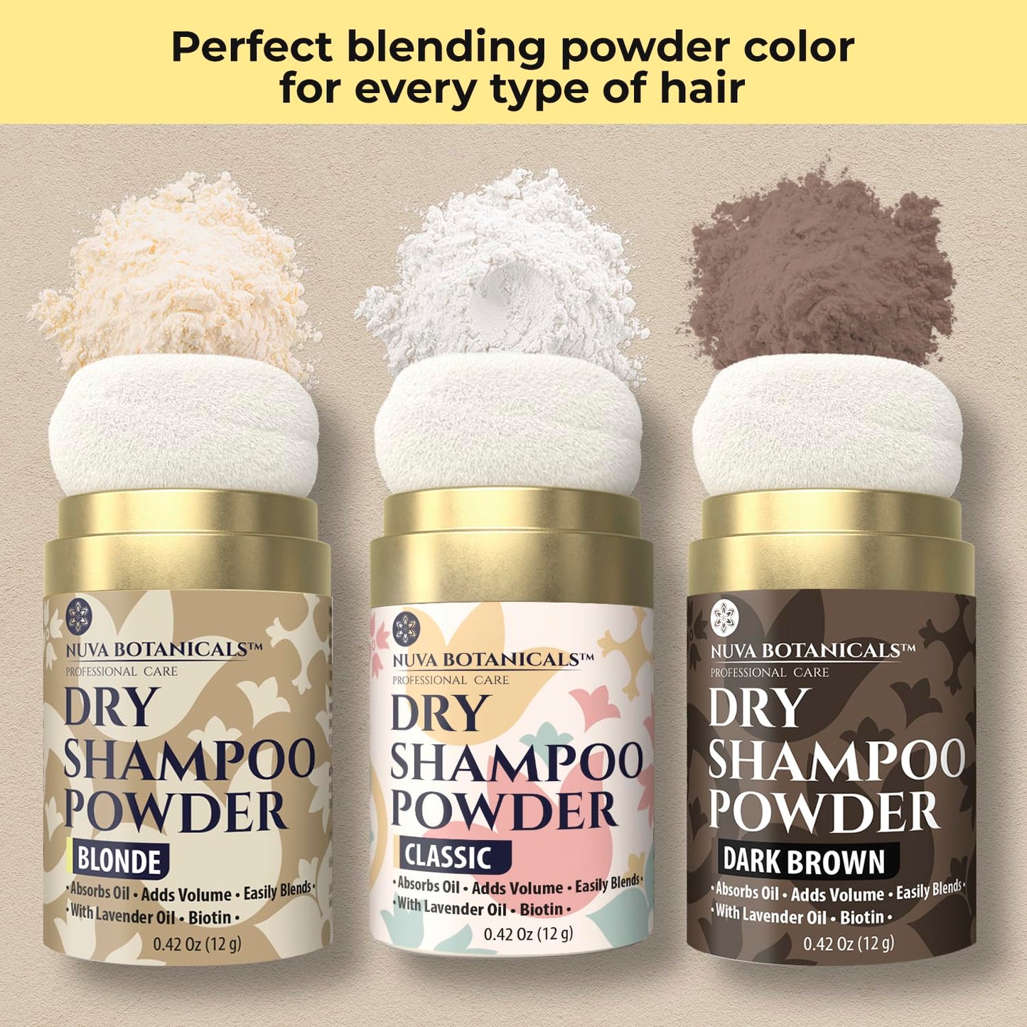 Non-Aerosol Dry Shampoo Powder with Biotin - Lavender & Ginseng | Volumizing Travel Size for Dark Brown & Blonde Hair (0.42 oz, 3 Pack)