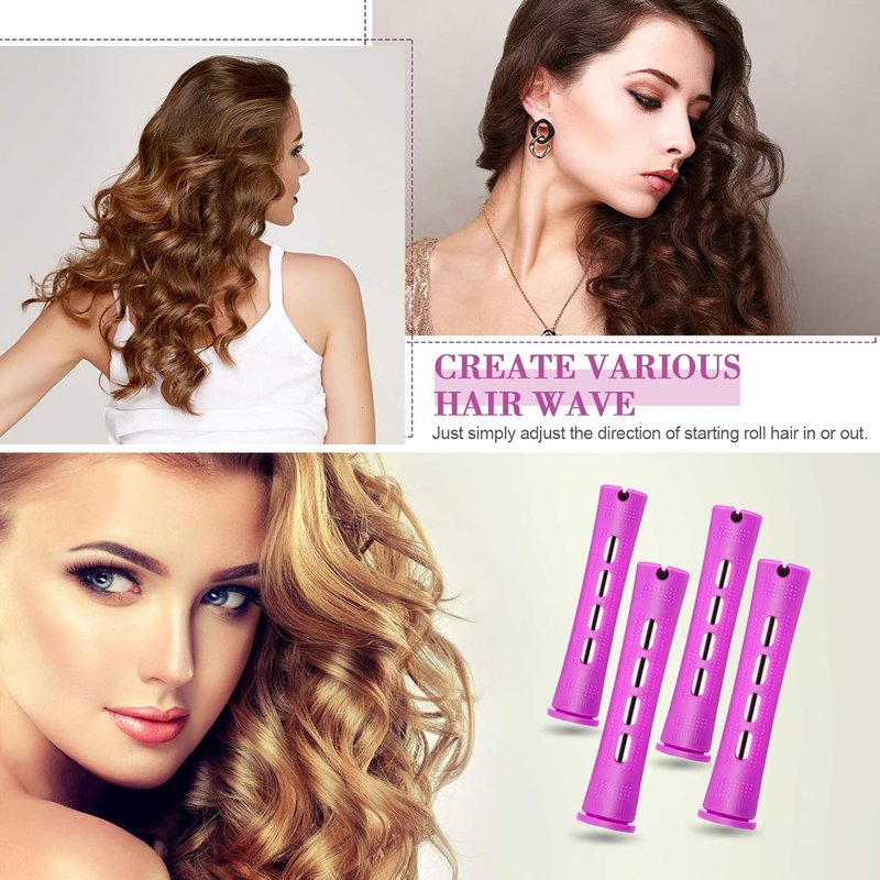 24 Pcs Hair Perm Rods - Plastic Cold Wave Curlers with Steel Pintail Comb | Purple, 0.75 Inches