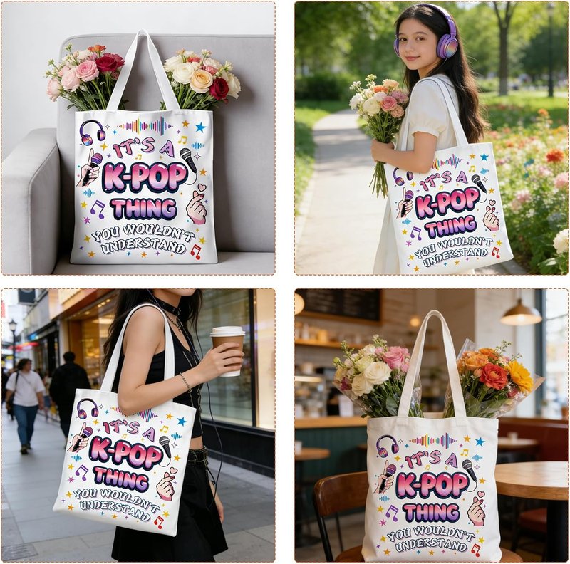 Stylish Korean Canvas Tote Bag - Pink & Purple Pattern | Large Capacity for Teens & Women